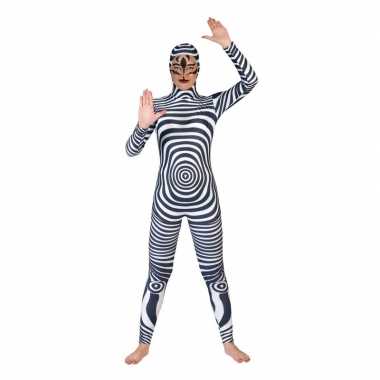 Zwart/wit catsuit/second skin volwassenen